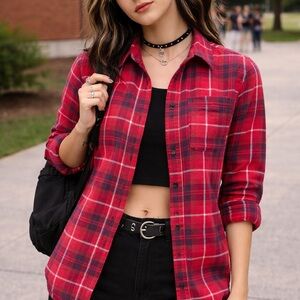 Full Tilt Red Plaid Button-Down Shirt